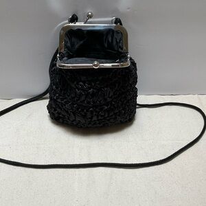 Bijoux Terner Small Black Weave Evening Formal Handbag Purse Kiss-lock bag